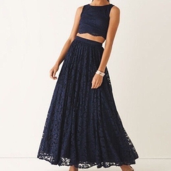 Navy Blue Lace Full Layered Maxi Skirt - Size 3 - Picture 1 of 6